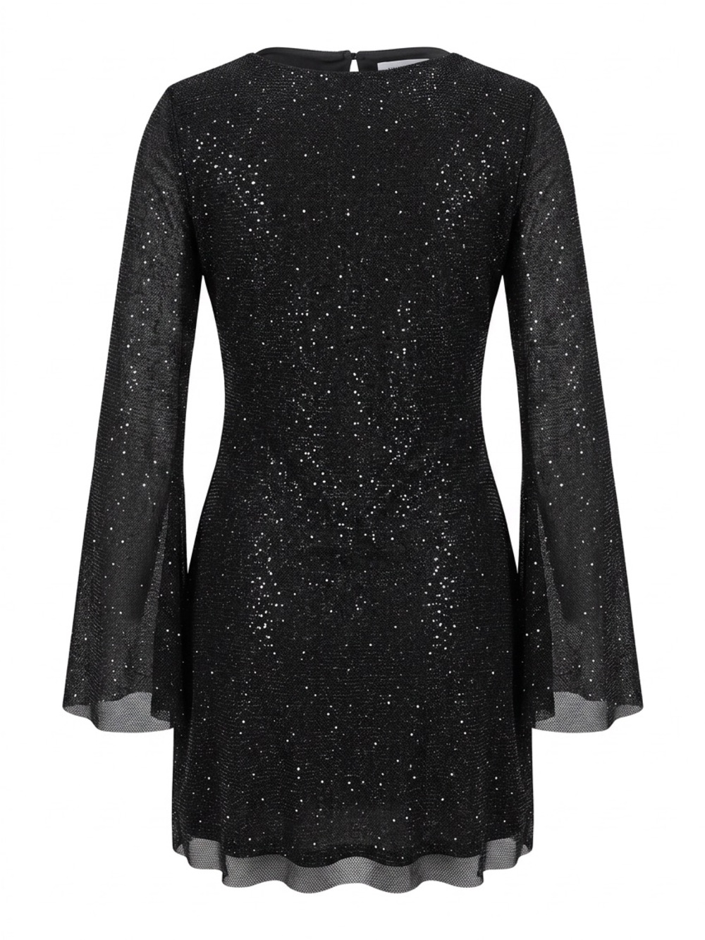 Sequin Black Long-Sleeve Mini Dress with Flared Cuffs